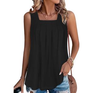 CHICALLURE Womens Tank Tops Casual Square Neck Sleeveless T Shirts Loose Camisole Summer Blouses, A Black, Large