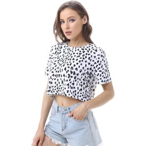 Womens Graphic Tees Crop Top,Trendy Short Sleeve Summer Dalmatian Print Cropped Crop Tops for Womens