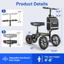 All Terrain Knee Scooter for Adults for Foot Injuries, 13" Knee Pad | 300lbs Foldable Leg Knee Scooter, 11"PU Wheels, Storage Bag, Adjustable Height, , Crutch Alternative for Ankle Recovery