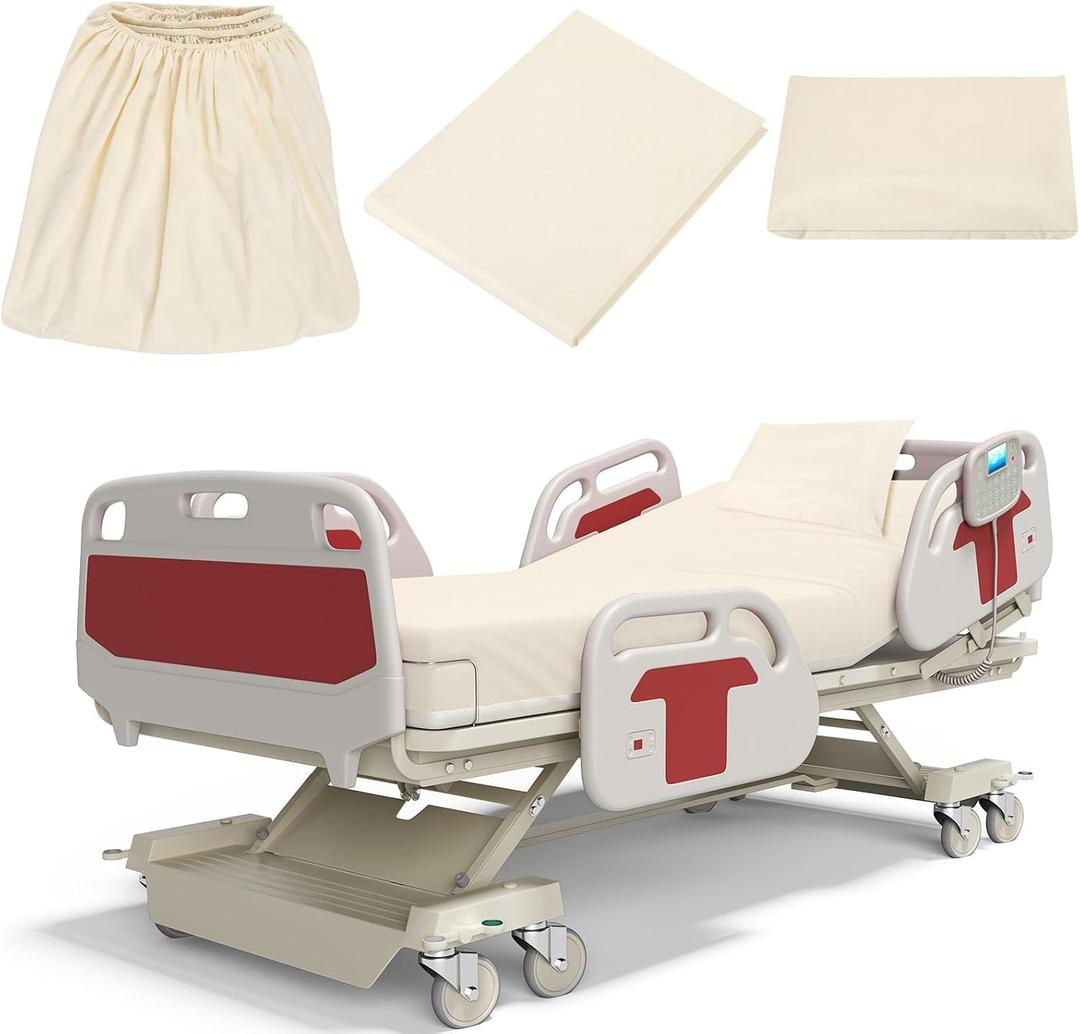 Moukeren 3 Pcs Hospital Bed Sheets Set Deep Pocket Fitted Sheet 36 with Elastic All Around Easy Care Knitted Jersey for Home/Nursing Home (Ivory), One Size