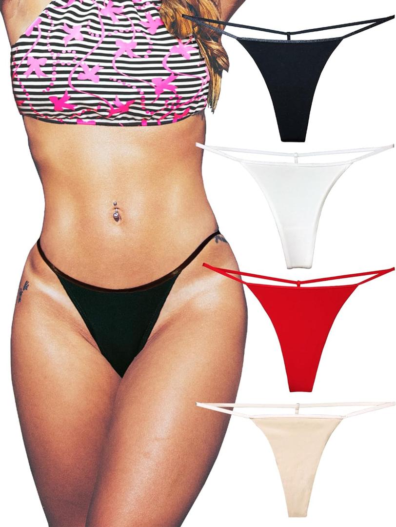 Cotton G String Thongs for Women T Back Gstring Underwear Seamless Panties Tangas Sexy 4 Pack Set, S