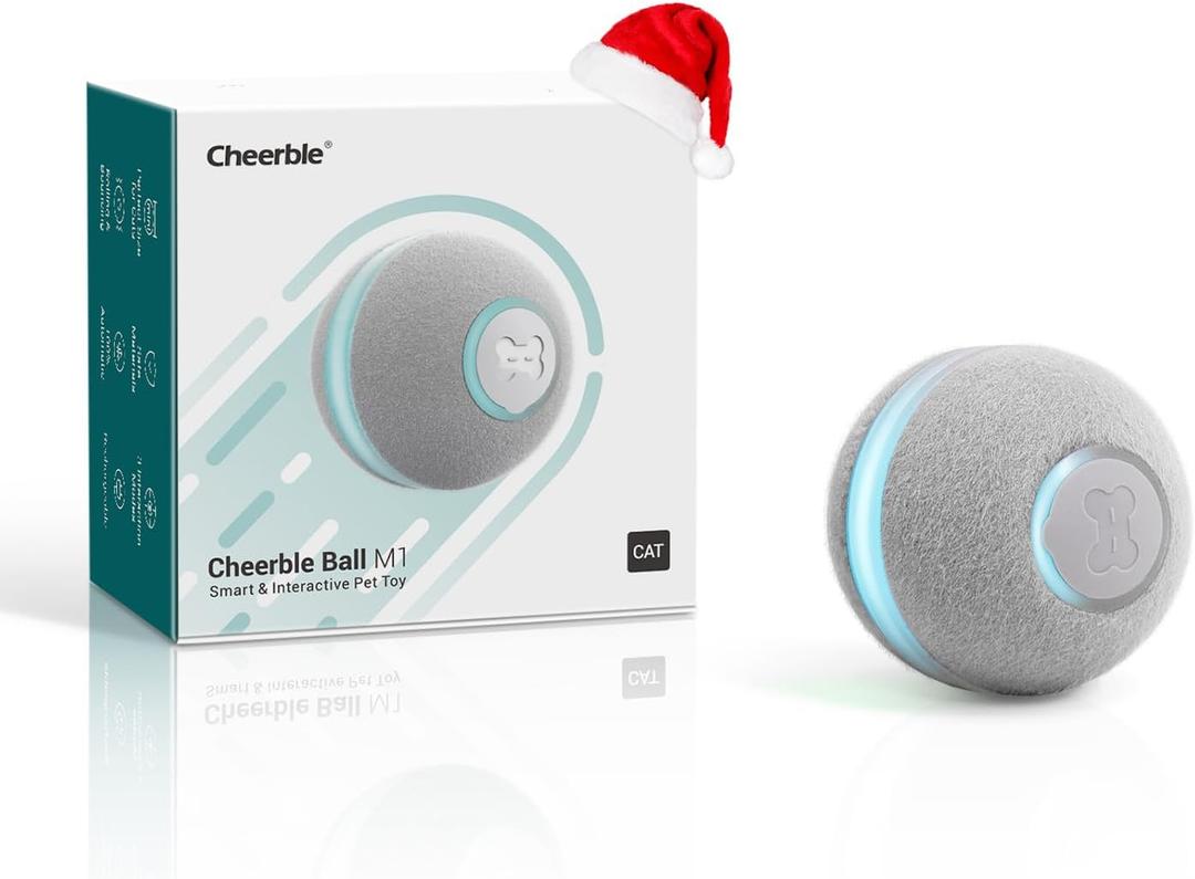 Cheerble Smart Interactive CatToy, Wicked Ball, Automatic Moving Bouncing Rotating Ball, Active Rolling Ball for Medium Large Cats Boredom, Peppy Pet Ball with Lights, Fun Birthday Gift (Grey)