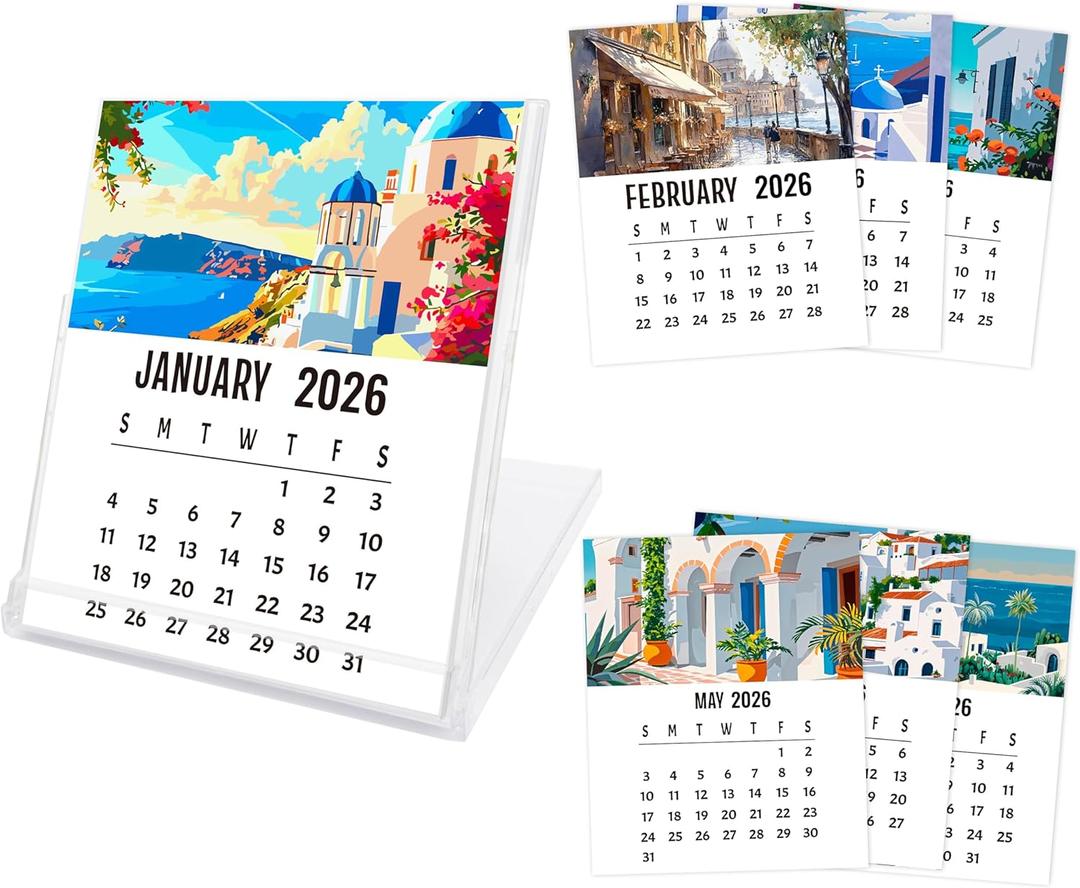 4 x Desk Calendar 2026-2027, Small School Year Calendar (January 2026 to June 2027), City Monthly Desktop Calendar for Home Office Table Desk Decoration, Gifts for Friends Coworkers-06