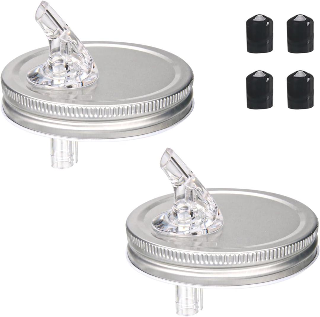 2 pack wide mouth pour spout lid for mason jar, Free flow pour spout for wide mouth mason jar 3.4 in, Perfect for any liquid Leak-Airtight Leak Proof and built to last (Silver)