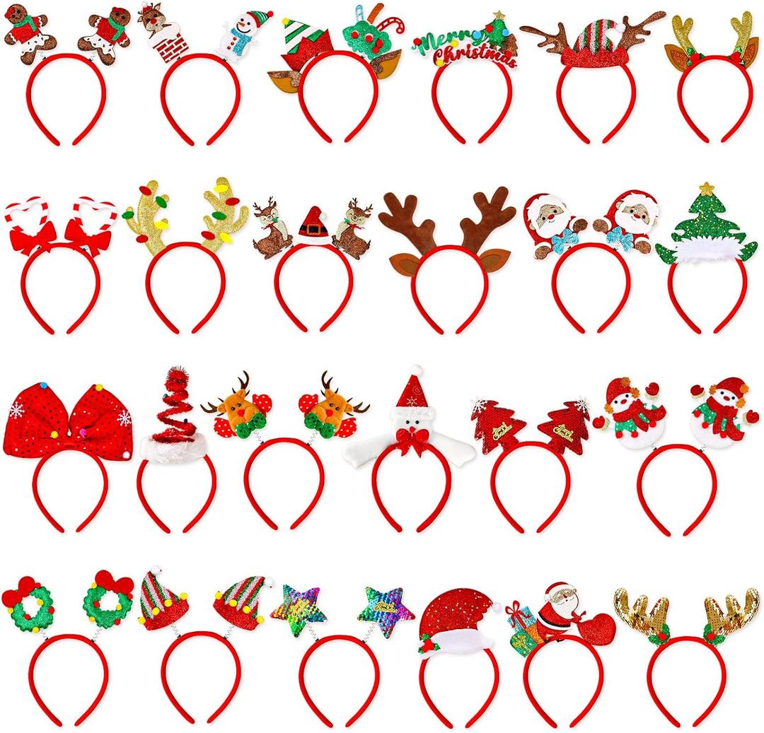 MGparty 24pcs Christmas Headbands Party Favors Decoration Supplies Xmas Gifts Photo Booth Xmas Tree Snowman Reindeer Antlers Santa Hat