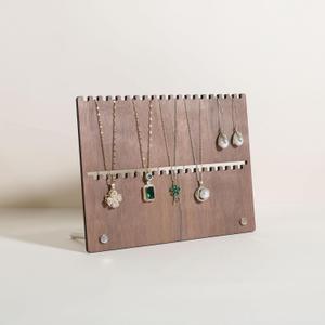 GemeShou Wooden jewelry organizer board for lightweight small necklace, Walnut necklace display stand for selling, necklace storage organizer for boutique storeNecklace board-2 tiers