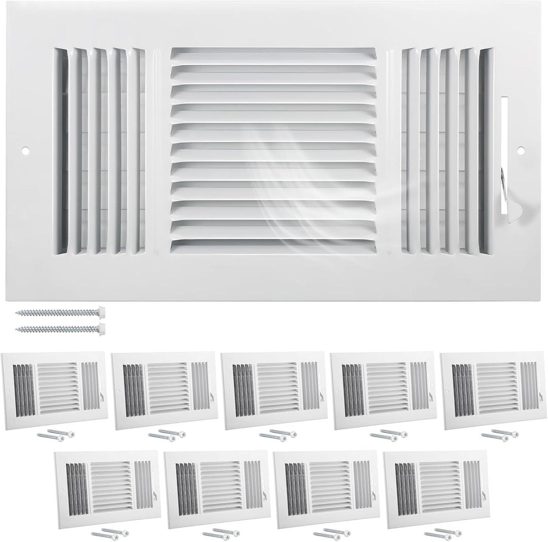 Wesiti 10 Pcs 12 x 6 Inch Vent Covers for Home Ceiling HVAC Sidewall Air Register 3 Way Vents Wall Register Solid Steel Manual Adjuster for Home Bathroom Toilet Office (Black)