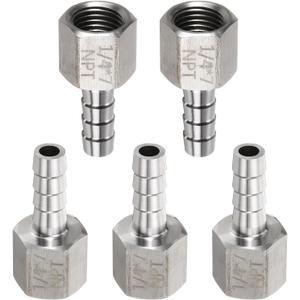 HARFINGTON 5pcs Stainless Steel Barbed Fitting 1/4" NPT Female to 1/4" Hose ID for Home Brew Pipe Fitting Direct Thread Connector Durable Construction