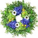 26" Hydrangea Wreath for Front Door, Porch, Window - Large Artificial Silk Flowers Outdoor Wreath for Home, Farmhouse, Wedding, Outside Decor - Spring, Summer, Fall, All Seasons (Purple)