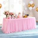 THARAHT Tulle Table Skirt 6FT 180CM Long for Rectangle Tables Round Tables Ruffle Desk Skirt for Princess Girls Birthday Party Cake Dessert Decorations Table Skirt (Pink)
