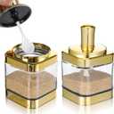 2 PCS Glass Condiment Containers Gold Spice Jars with Lids and Spoons Seasoning Pot Set Salt Box Sugar Dispenser for Kitchen Dining Room Counter Flour Sugar