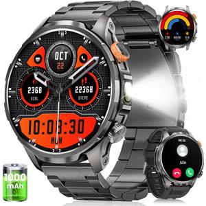Smart Watches for Men, Military Smart Watch with 100 Days Battery/Flashlight/Heart Rate/Sleep/SpO2 Monitor/Call/110+ Sports Mode, 5 ATM Rugged Men's Fitness Tracker Watch for Android iPhone Compatible