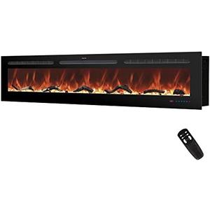 Kentsky 88 inches Electric Fireplace Inserts, Recessed and Wall Mounted Fireplace Heater, Linear Fireplace w/Thermostat, Remote & Touch Screen, Multicolor Flame, Timer, Log & Crystal, 750W/1500W