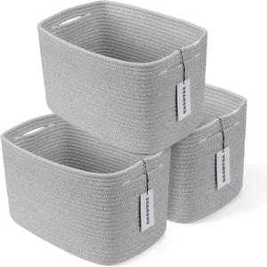 Cotton Rope storage Basket Bins Woven Basket for Organizing Shelves 14.5X9.5X9.3 Rectangle Decorative Baskets For storage Clothes Toys Books Towels Square Wicker Nursery basket organizer 3 pack grey