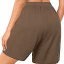 Quenteen Womens Sweat Shorts Casual Summer Loose Athletic Short Lounge Running Elastic Waist Shorts with Pocket (Brown, XXL)