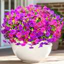Artificial Flowers for Outdoors, 26 Bundles Fake Outdoor Flowers, UV Resistant Artificial Outdoor Plants & Flowers for Decoration, Colorful Morning Glory for Garden Porch Yard Patio, Purple & Fuchsia
