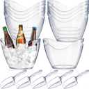 Plastic Clear Ice Bucket with Ice Scoops Clear Acrylic Ice Tub Plastic Wine Bucket Party Beverage Chiller Bin Parties Ice Bucket for Wine Champagne or Beer (24 Pieces, 4 Liters)