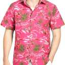 SSLR Pack Hawaiian Shirt for Men Flamingo Short Sleeve Casual Button Down Shirts Summer Beach Shirt (Pink, XXL)