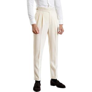 CHOKMAR Men's Classic Gurkha Naples Italian Style Dress Pants No Need to tie a Belt (US, Waist Inseam, 32, 33, Ivory)