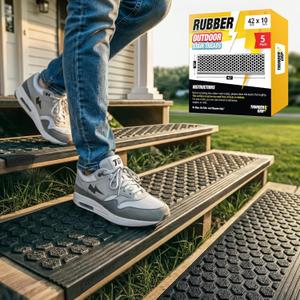 Rubber Stair Treads Outdoor 42"x10" 5-Pack - Heavy-Duty Outdoor Stair Treads Non-Slip Weather Resistant - Exterior Rubber Mats for Wooden Steps - Anti Slip Step Covers by Thunder Grip