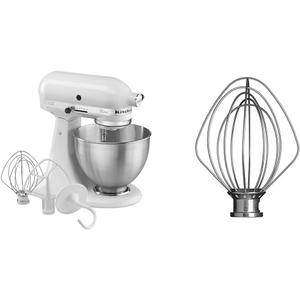 KitchenAid Classic Series 4.5 Quart Tilt-Head Stand Mixer K45SS, White & 6-Wire Whip for 3.5 Quart Tilt Head Stand Mixers, Metallic