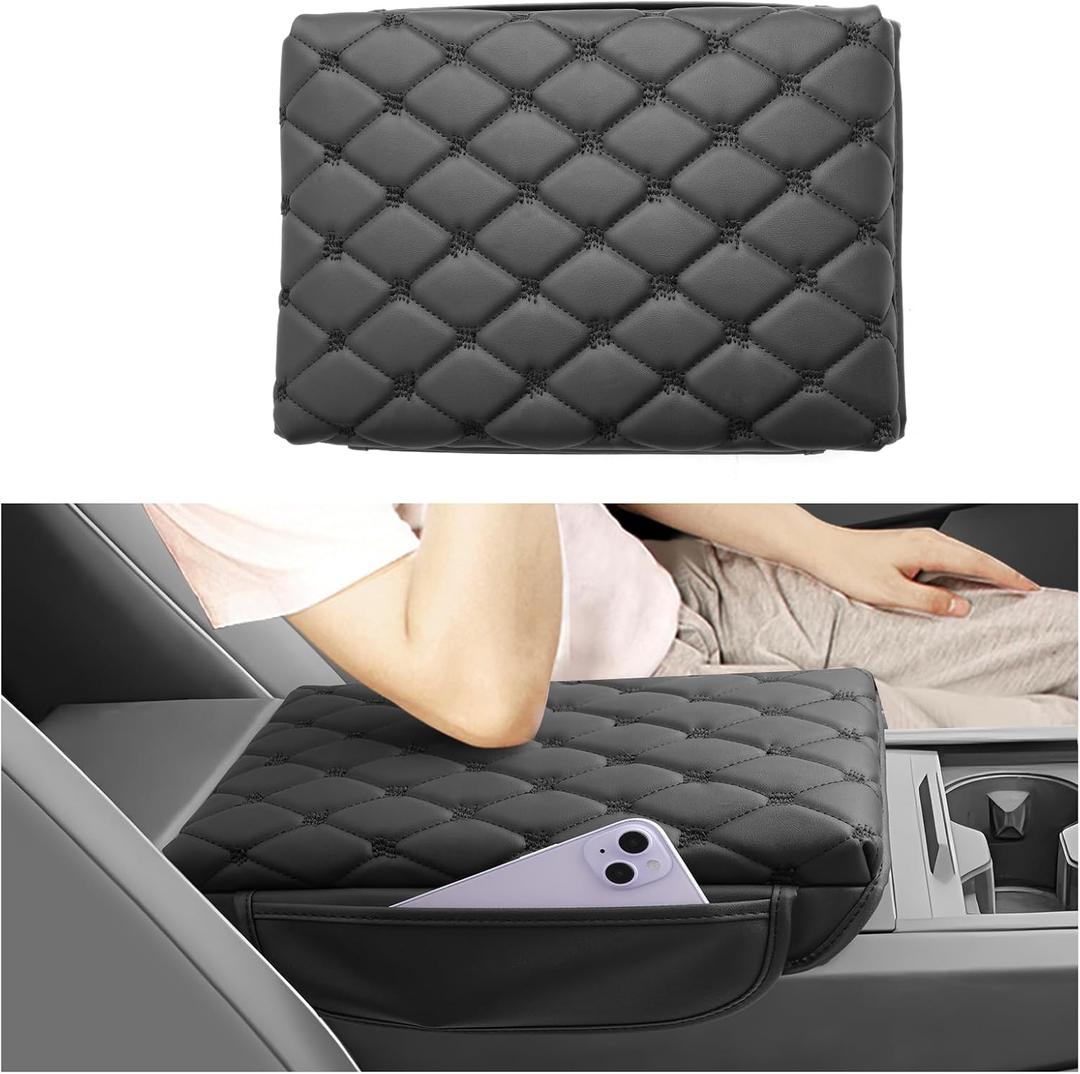SXCY for 2024 2025 Tesla Cybertruck Armrest Cover Pad for Tesla Cybertruck 2024 2025 Accessories 2025 Cybertruck Center Console Cover 2025 Cybertruck Middle Console Cover (Pad w/Argyle&Black Dots)