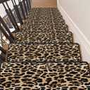 Stair Treads Seamless Leopard Texture Leopard Fur Animal Non-Slip Self Adhesive Step Carpet Runner Rug Stair Mats with Magic Tape for Indoor Outdoor Kids Dogs 30"x8"-13PCS