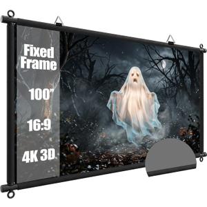 100 inch Fixed Frame Projector Screen, Anti Glare Outdoor Indoor Movie Projector Screen, Wrinkle-Free Hanging Projection Screen for Room Wall, Theater, Camping, Backyard, 4K HD 16:9