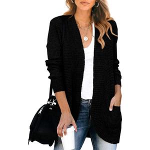 KIRUNDO Cardigan Sweaters for Women 2024 Fall Open Front Long Sleeve Loose Lightweight Knit Sweater Coat with Pockets (S)