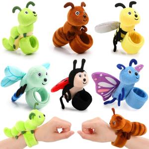 Stuffed Animal Slap Bracelets for Kids, Valentines 8 Inch Animal Wrist Cute Snap Bracelets in Bulk Birthday Gifts for Boys and Girls Kids Bulk Item Pet Adoption Party Favors(Insect Animals)