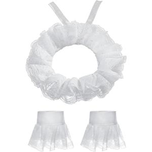 Vintage Lace Ruffled Collar Lace Gloves Clown Costume Accessories Detachable Neck Ruffle Collar Lolita Sleeve Halloween Party (One Size, White)
