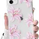 NITITOP Compatible with iPhone 12 Case Clear Cute Pink Lily Blossom Floral Flowers Pattern for Girls Women Soft TPU Transparent Shockproof Protective Phone Cover - Lilies