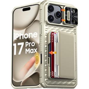 Vizvera for iPhone 17 Pro Max Case Wallet RFlD [Cards Holder[Camera Controll[Camera Cover] Full Body Rugged Shockproof Silicone Protective Phone Case for iPhone 17 Pro Max 6.9'' 2025(Natural Titanium)