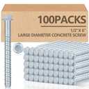 Tandefio 100 Pack 1/2" x 6" Concrete Screw Anchor Galvanized Large Diameter Heavy Duty Plated Concrete Anchors for Masonry Brick Anchoring Block Decking Framing Hex Drive