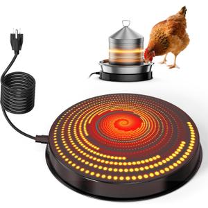 Chicken Water Heater for Winter, 110W Heated Poultry Waterer Base with Thermostat, 11 Inch Poultry Winter Deicer Heated Base with 9.8ft Power Cord(Black)