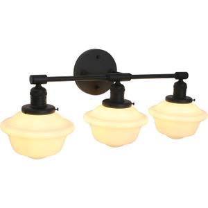 Pathson Milk White Glass Bathroom Wall Sconce Lights, 3-Light Hardwired Wall Vanity Lamps for Living Room Vintage Home Decor, E26 Base (Black)