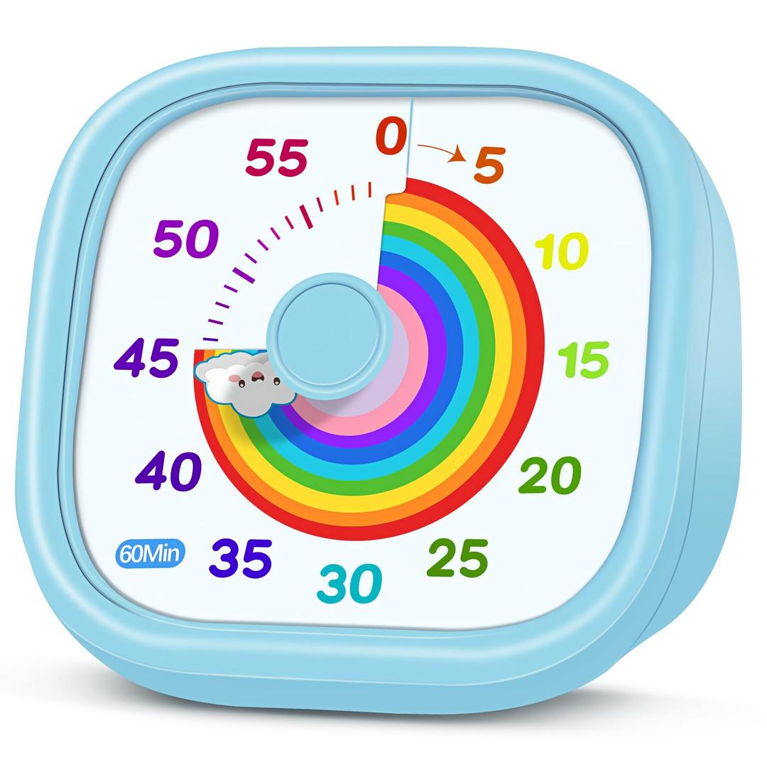 HIPPIH Visual Timer for Kids - 60 Minute Pomodoro Timers for Classroom Kitchen Office, Countdown Kids Timer Clock with Rainbow Disk, Desk Time Management Tool for Toddler with Silent Operation, Blue