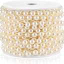 Craft String Pearls 8MM Pearl Bead, 33 Feet Ivory Faux Pearl Garland Spool Roll Strand Wedding Party Decoration, Christmas Tree Decorations