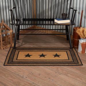 VHC Brands Farmhouse Primitive Jute Accent Rectangle Rug Stencil Stars w/Floor Pad 27"x48"