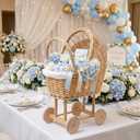 Decorative Wicker Carriage-Shaped Basket for Baby Shower Centerpieces - Woven Rattan Flower Basket, Vintage Willow Planter for Table Decor, Boho Party Decoration & Photography Prop, Large