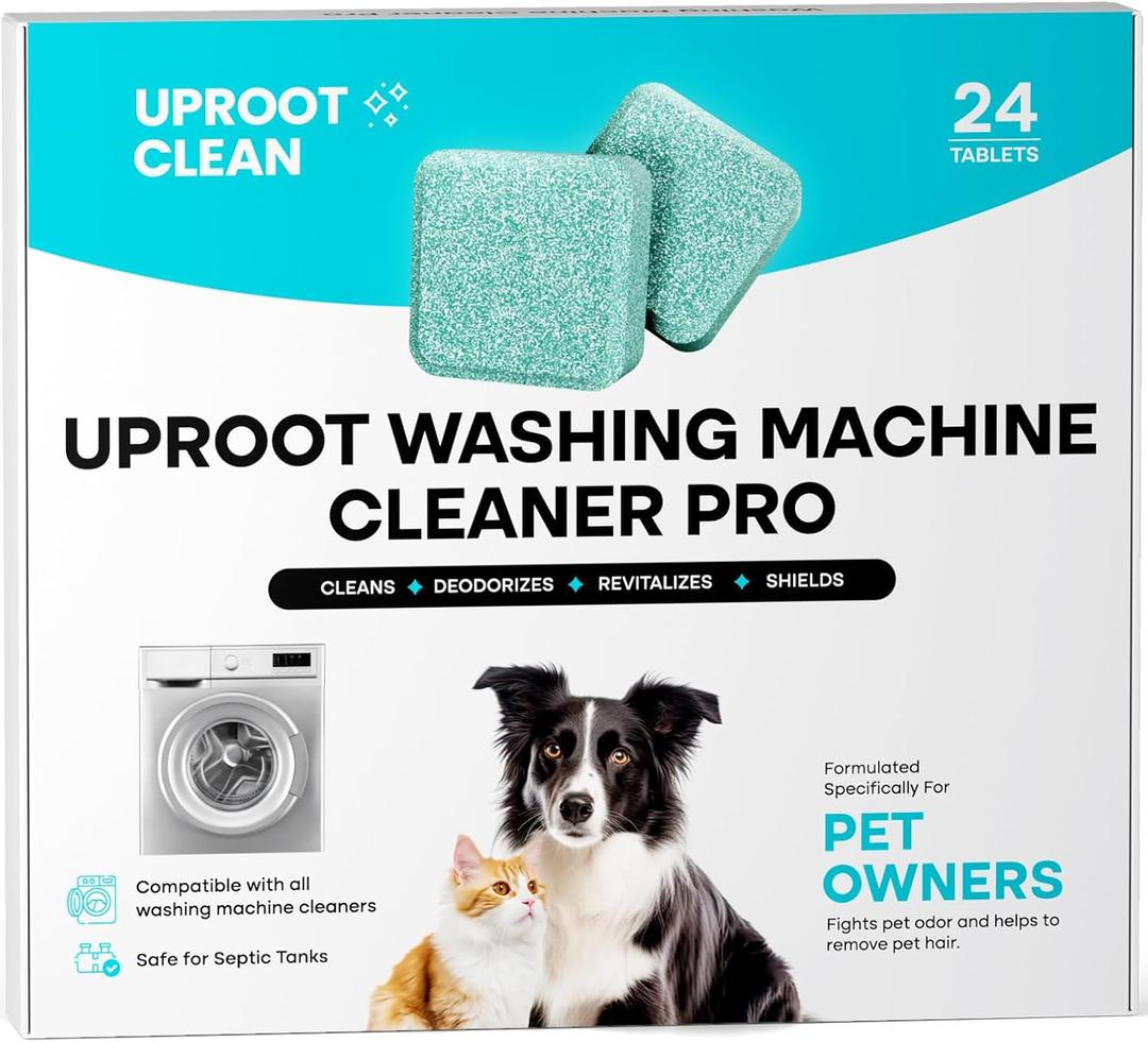 Uproot Clean Washing Machine Cleaner Tablets - 24 Pack for a 12 Month Supply. Formulated for Pet Owners. Compatible with HE, Top & Front Load. Easily Removes Residue, Grime, and Odors. Septic Safe.