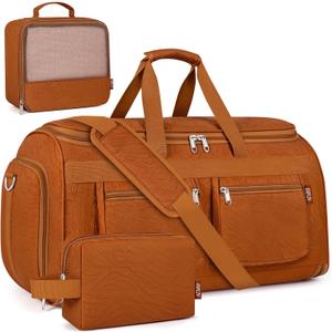 Convertible Garment Duffel Bags for Travel - Carry on Garment Duffle with Toiletry Bag Storage Bag Large Travel Duffel Bag 2 in 1 Hanging Suit Bag Weekender Bag for Men Women 3pcs Set (A05-brown)