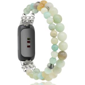 C&L Accessories Bracelets Compatible with Fitbit Inspire 3 Bands for Women Beaded Wristband Adjustable Gemstone Replacement Straps (Amazonite)
