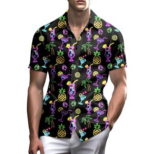 Neon Shirts for Men Button Up Shirts,Mens Neon Shirt Hawaiian Shirt for Men,Mens Beach Shirts Neon Clothes (Large)