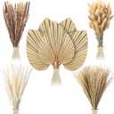 105 Pcs Boho Dried Pampas Grass Decor Bulk, Large Dried Palm Spears Bunny Tails Pampas Reed Grass Dried Palm Leaves Dried Flower Bouquet Boho Centerpieces for Wedding Home Tables Decor
