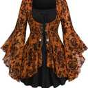 ROSE GAL Women Plus Size Flare Sleeves Ruffles Flower Lace Up 2 in 1 Top (3X)