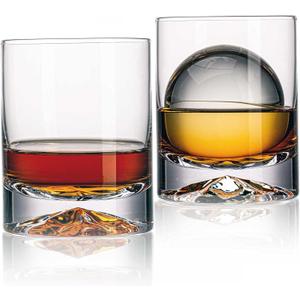 JBHO Hand Blown Crystal Double Old Fashioned Cocktail, Solid Whiskey Glasses, Rocks Glasses, Lowball Glasses - 12 Ounce - set of 2 - Perfect Size for Oversized Ice Cubes