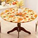 Smiry Round Picnic Tablecloth, Waterproof Elastic Fitted Table Covers for 18" - 24" Tables, Wipeable Flannel Backed Vinyl Tablecloths for Camping, Indoor, Outdoor, Beige