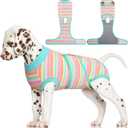 FUAMEY Recovery Suit for Dogs After Surgery,Soft Breathable Dog Bodysuit E-Collar & Cone Alternative Surgical Suit,Male Female Dog Neuter Spay Suits Anti Licking Wounds Onesie Mint Green Stripes S (S(Back:11.4-13.4in,WT:7-15lbs))