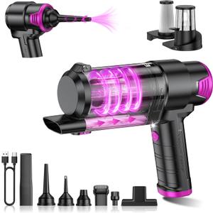 EYYA Handheld Vacuum Cordless, 16KPA High Power Portable Car Vacuum Cleaner & Air Duster, Hand Held Vacuum Cordless Rechargeable with Multi-Nozzles & 2 HEPA Filters for Car Home Office